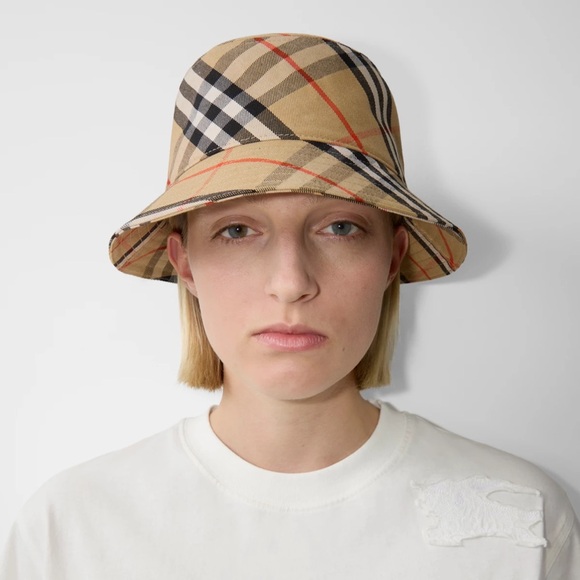 New Burberry Check Cotton Blend Bucket Hat M 58cm $480 Unisex - Picture 8 of 14